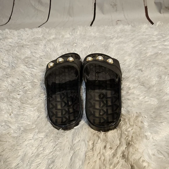 Karl Lagerfeld Paris Black Pearl Embellished Slides‎ Sandals Womens - Picture 6 of 10